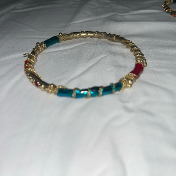 Lot Of Three Gold Tone Textured Rope Design Thin Bangle India Bracelets - Picture 11 of 16